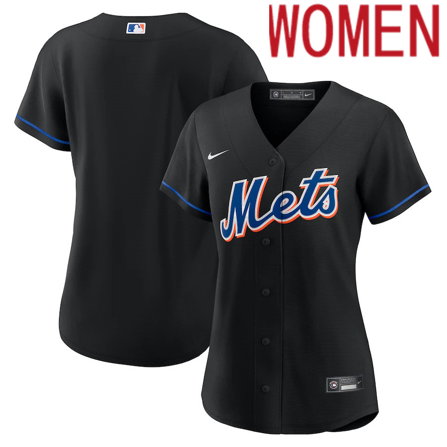Custom Women New York Mets Blank Nike Black 2022 Alternate Replica Team MLB Jersey->customized mlb jersey->Custom Jersey